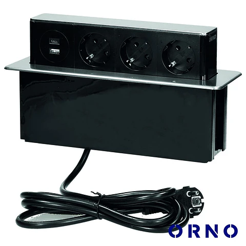 Tomada Elétrica C/ 3 Saídas P/ Secretária 1 USB Preto ORNO