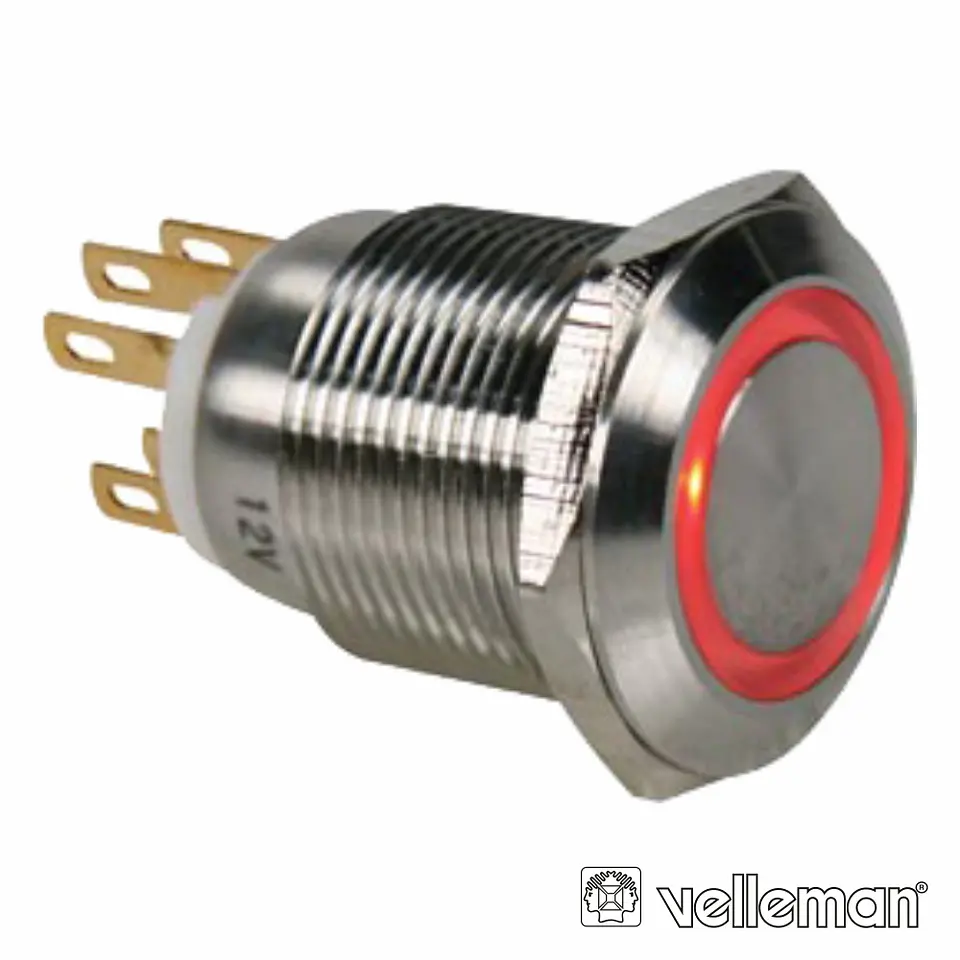 INTERRUPTOR REDONDO DE METAL SPDT 1NO 1NC ANEL VERMELHO 19MM 1
