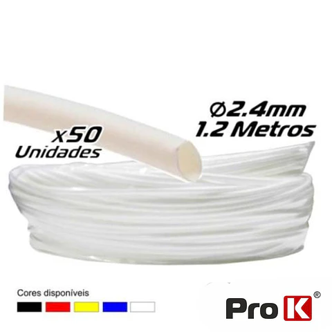 TUBO MANGA TERMORETRÁCTIL 2.4MM 1.2M 50X BRANCO PROK