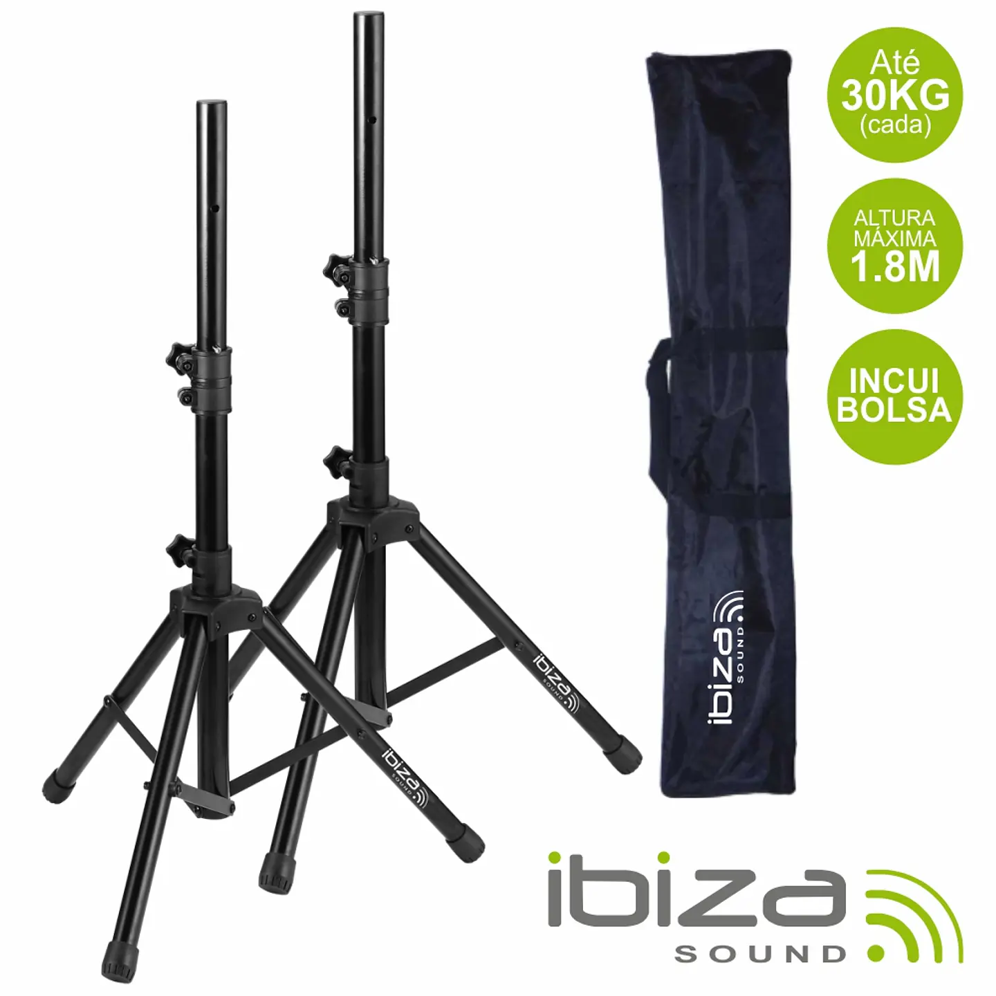 CONJUNTO 2 SUPORTES P/ COLUNAS C/ BOLSA 1.8M 30KG IBIZA 1