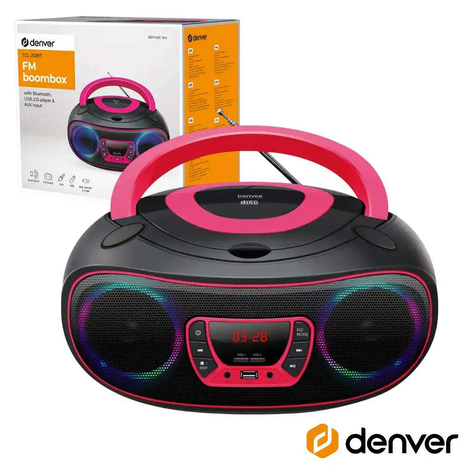 Rádio Portátil Leitor FM/BT/Cd/USB Colunas 2x2W LEDS DENVER 1