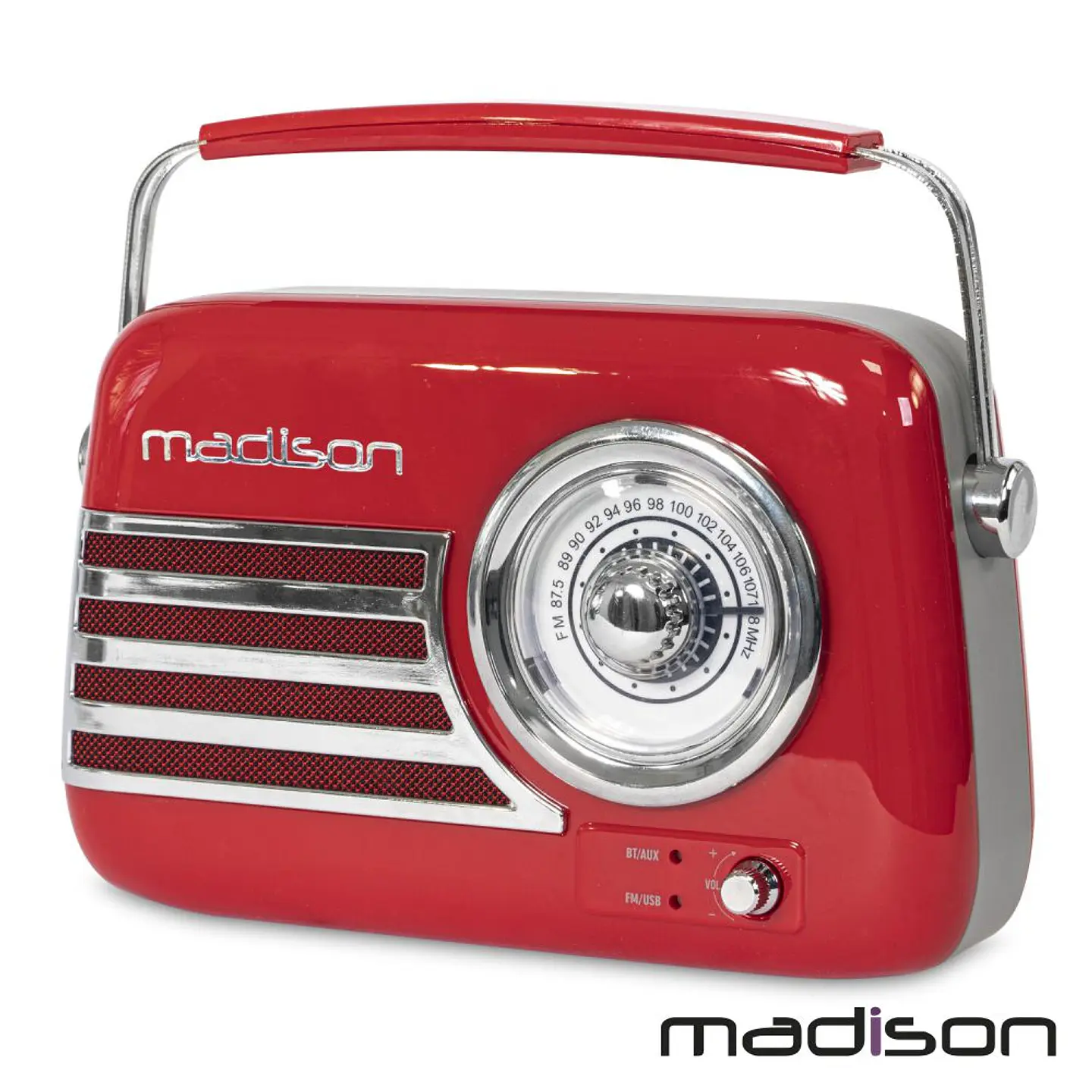 Rádio FM/AUX/BT/USB Extra Bass Vintage 30W Vermelho MADISON 1