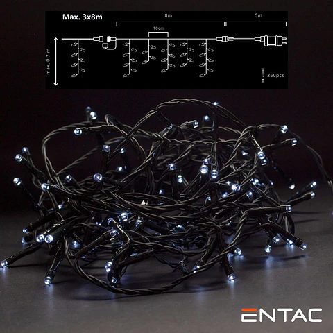 Grinalda 360 LEDs 6400K Cortina 8m C/ Alimentador ENTAC