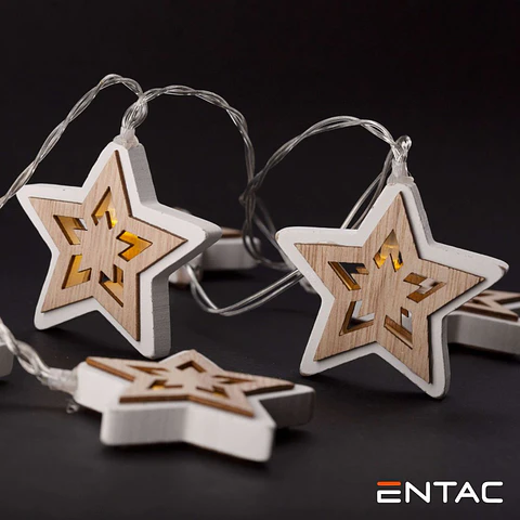 Grinalda 10 LEDS Estrelas Madeira 2xAA 1.65m ENTAC