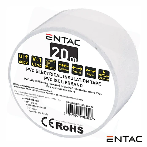 Fita Isoladora Branco 20M 0.13x50mm ENTAC