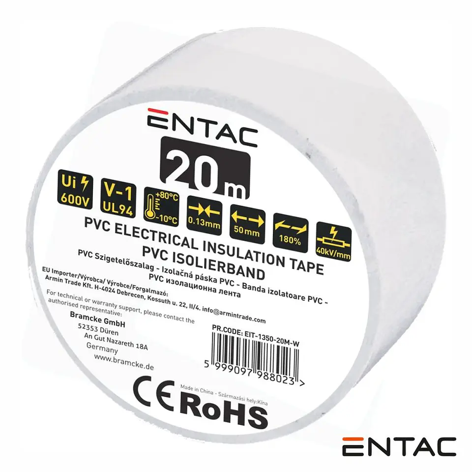 Fita Isoladora Branco 20M 0.13x50mm ENTAC 1