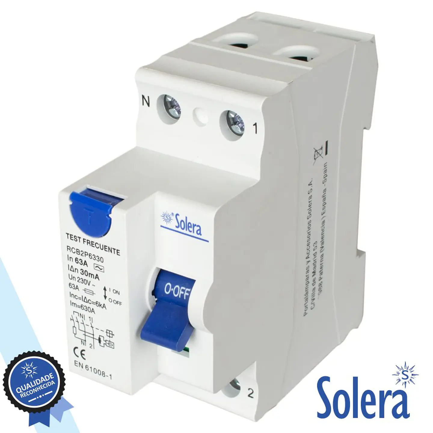 INTERRUPTOR DIFERENCIAL 2P 63A 6kA 240/415V SOLERA 1