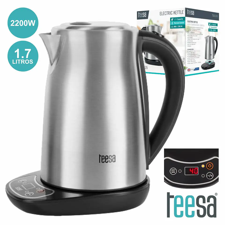 FERVEDOR DE ÁGUA ELÉTRICO INOX TEMPERATURA REGULÁVEL 1.7L 1