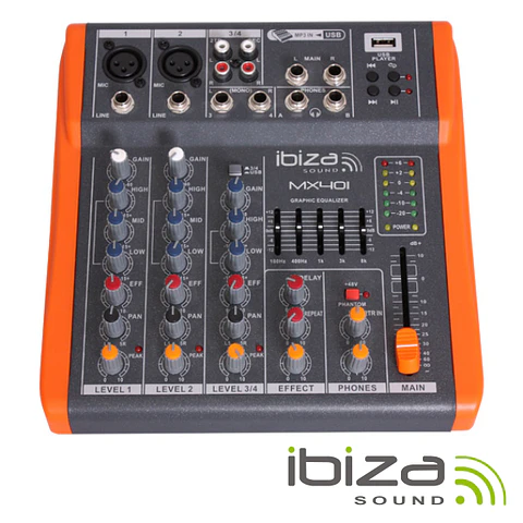 MESA DE MISTURA 4 CANAIS 3 ENTRADAS PHANTOM USB/REC IBIZA