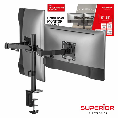 Suporte P/ 2 Monitores PC 17/32" 2x9kg VESA 100/100