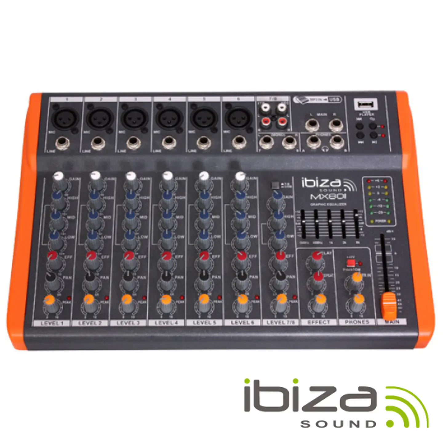 MESA DE MISTURA 8 CANAIS 6 ENTRADAS USB/GRAVAÇÃO IBIZA 1