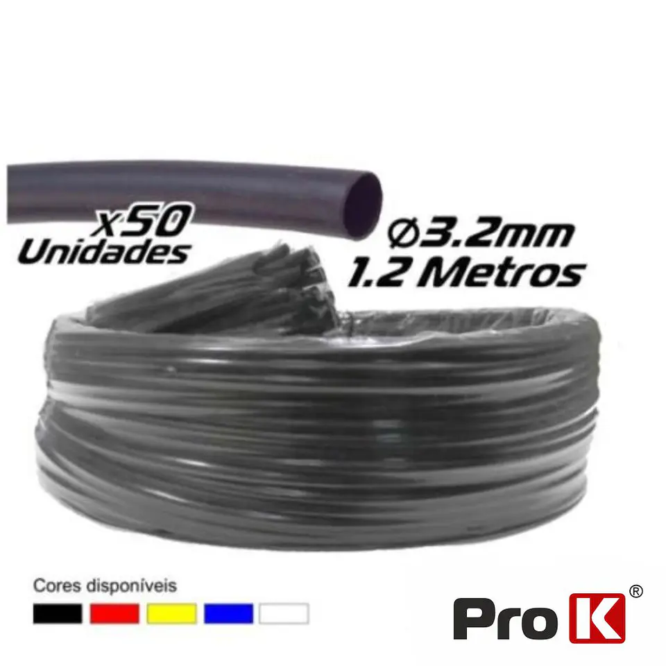 TUBO MANGA TERMORETRÁCTIL 3.2MM 1.2M 50X PRETA PROK 1