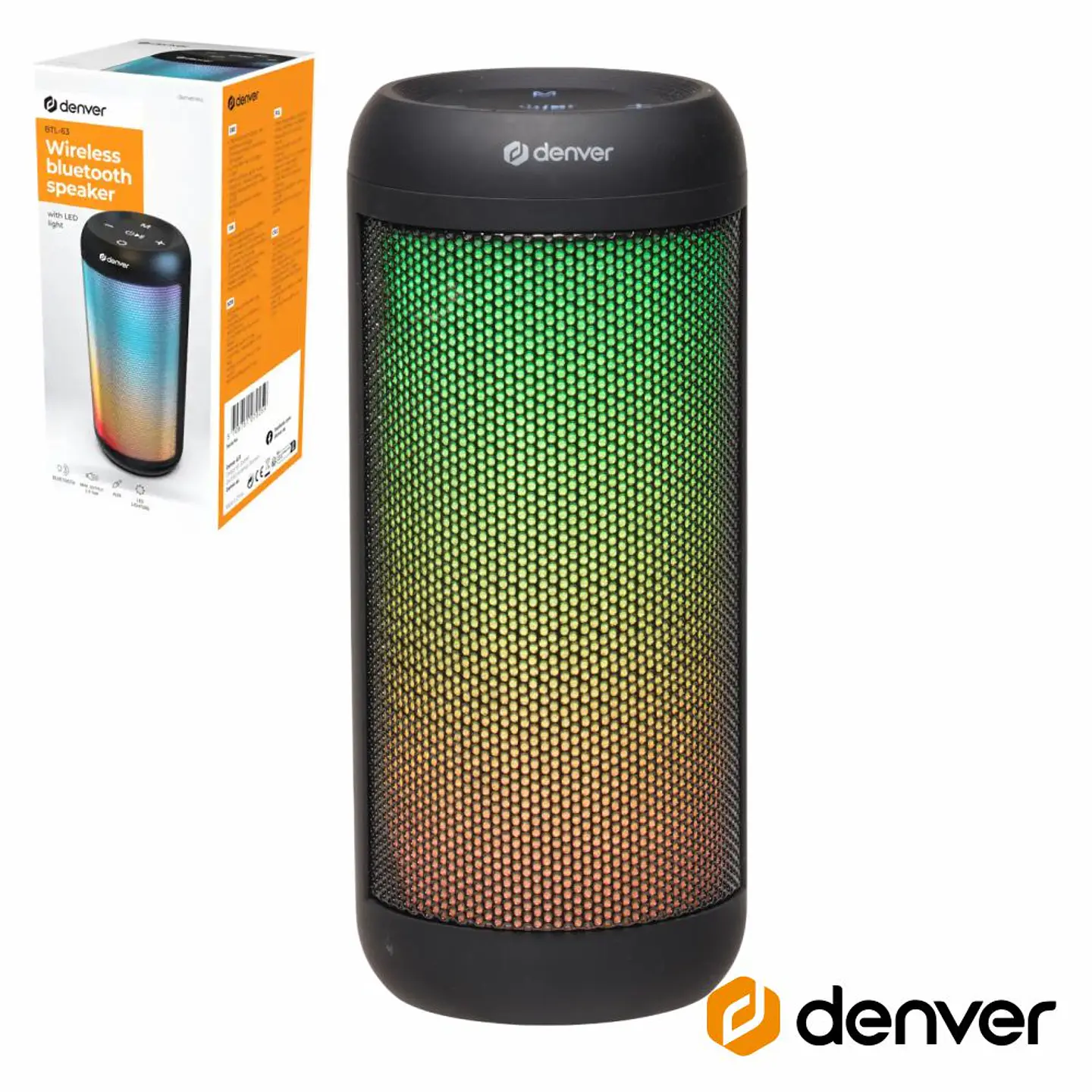Coluna Bluetooth Portátil RGB 2x30W Preto DENVER 1