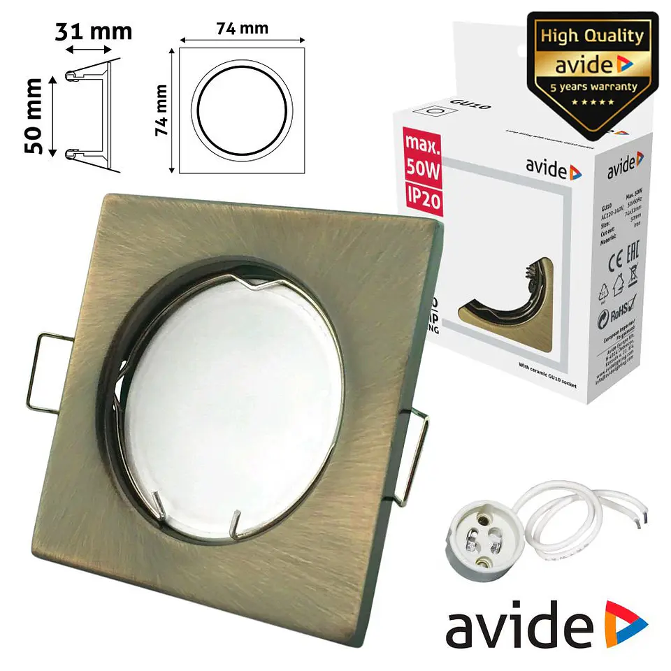 ARO QUADRADO FIXO COBRE P/ MR16-GU10 AVIDE 1