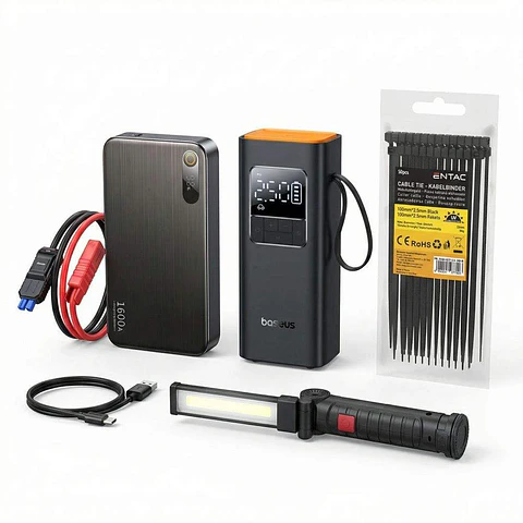 Kit C/ Arrancador bat + Compressor + Lanterna + Abraçadeiras