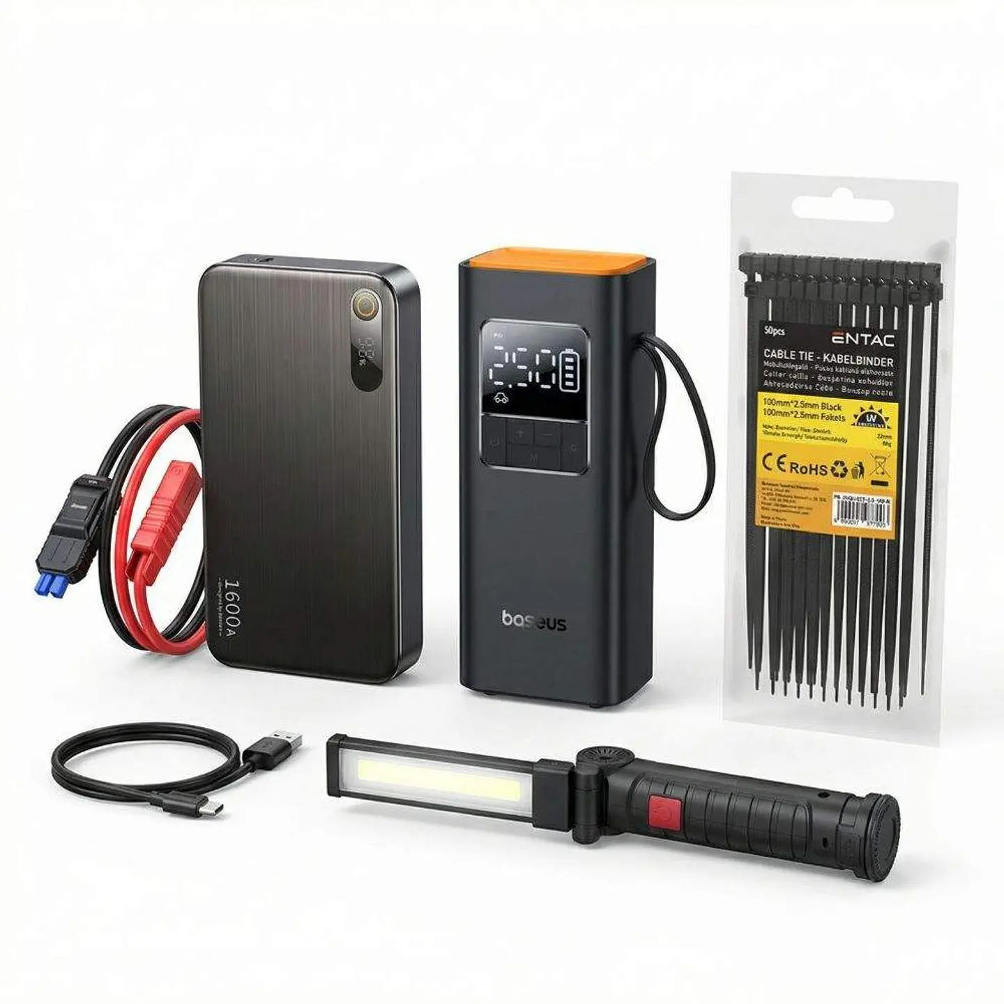 Kit C/ Arrancador bat + Compressor + Lanterna + Abraçadeiras 1