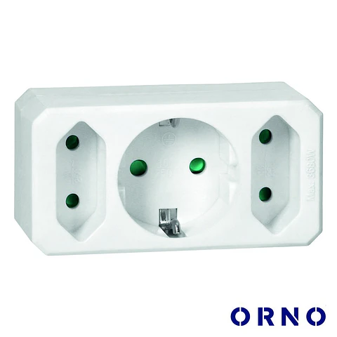 Ficha Elétrica Adaptadora 1x Schuko 2x AC Plana ORNO