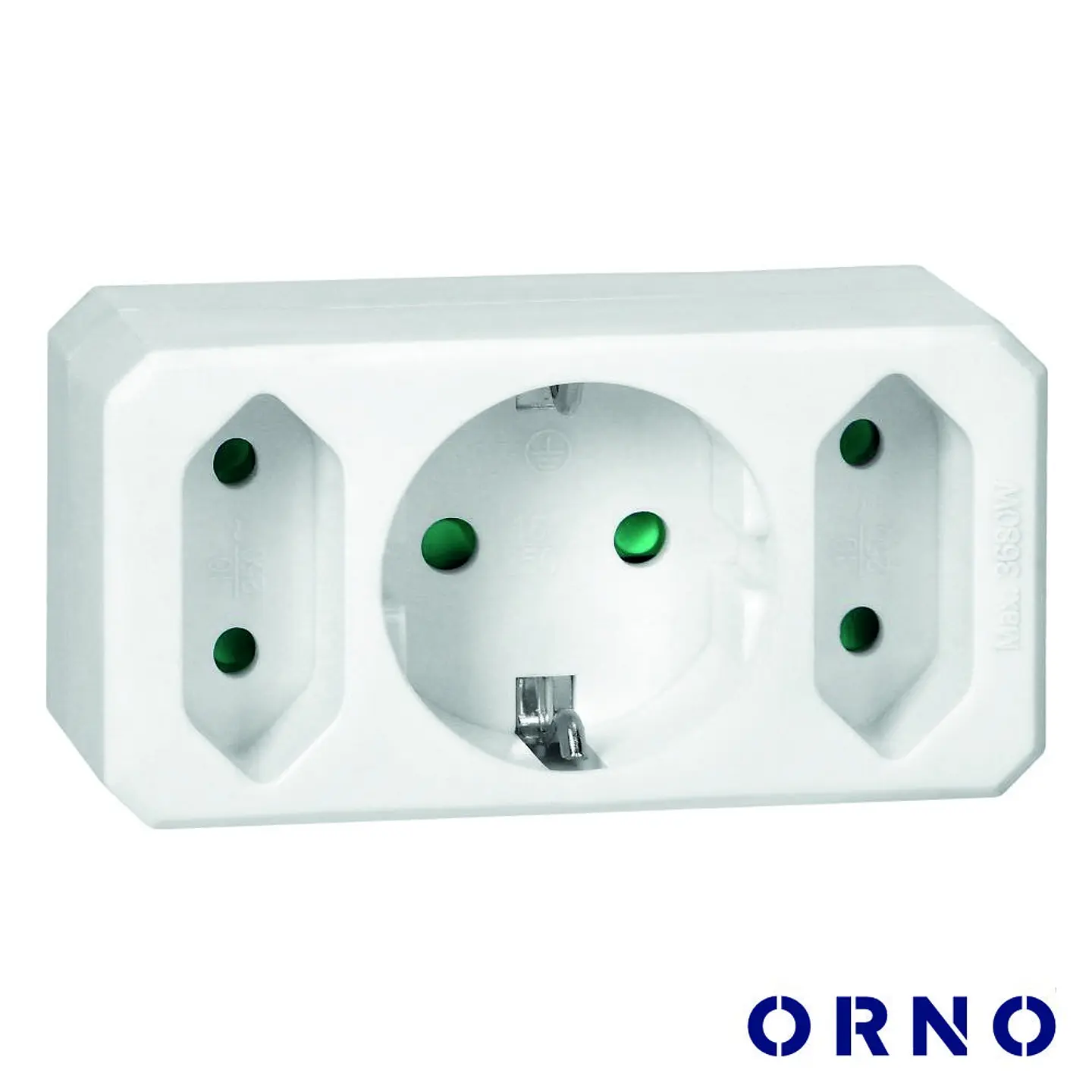 Ficha Elétrica Adaptadora 1x Schuko 2x AC Plana ORNO 1
