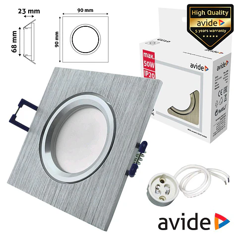 ARO QUADRADO FIXO ALUMÍNIO P/ MR16-GU10 AVIDE
