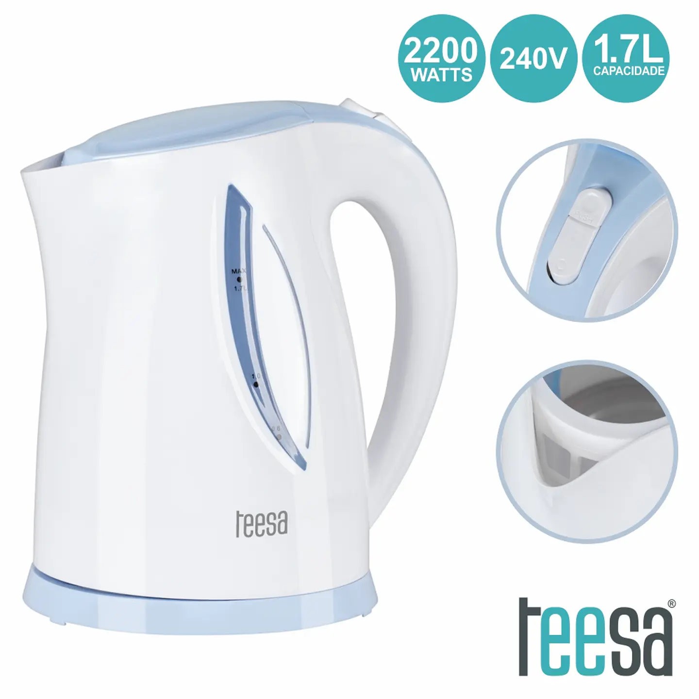 FERVEDOR DE ÁGUA ELÉTRICO 2200W 1.7L TEESA 1