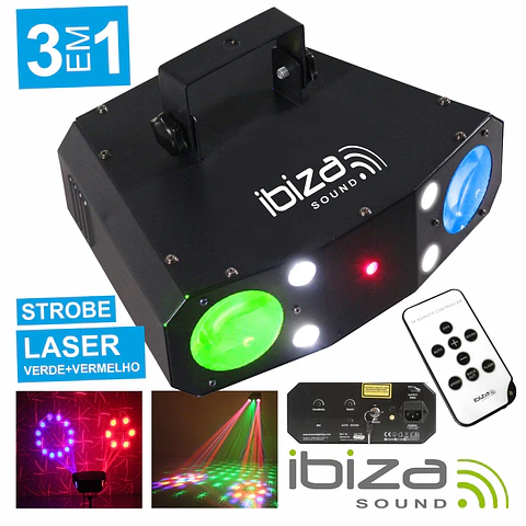 PROJETOR LUZ C/ LED RGBW 20W E LASER VERM/VERDE MIC IBIZA
