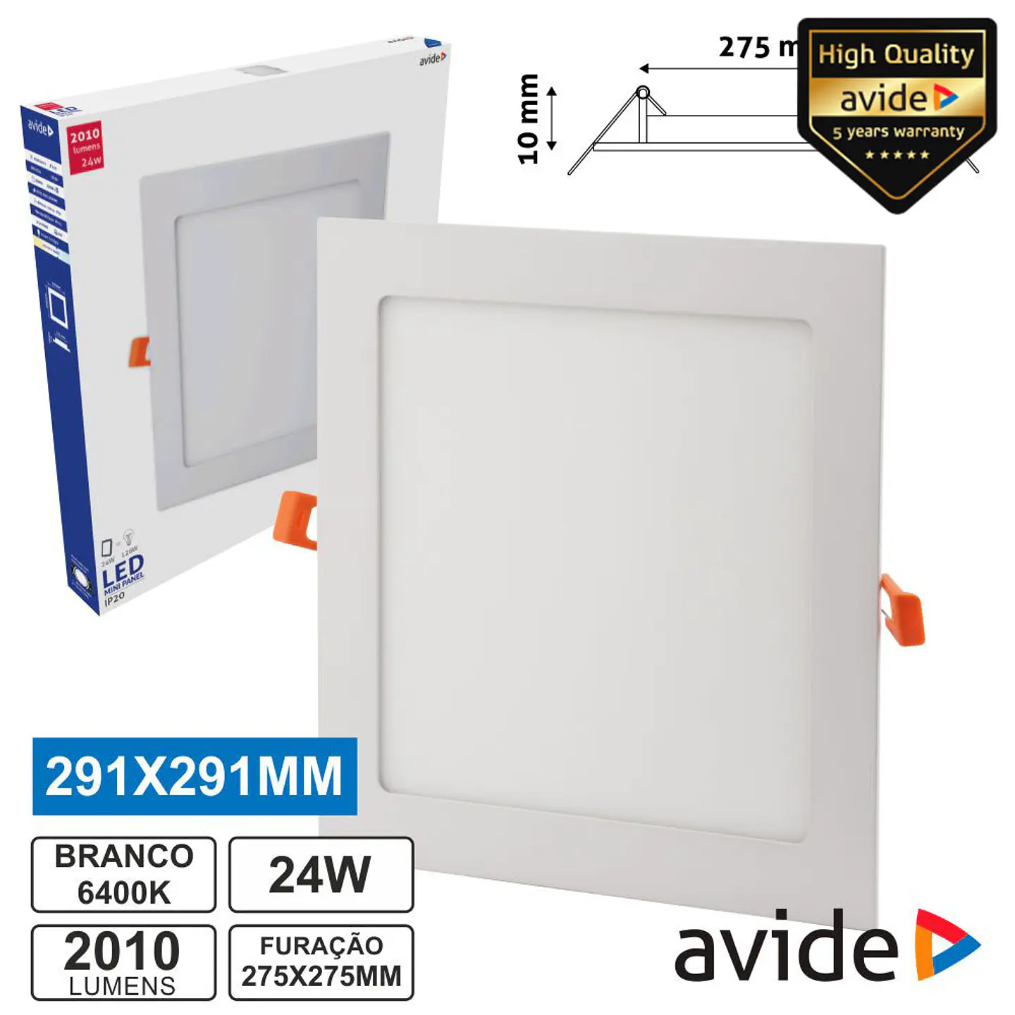 PAINEL LEDS QUADRADO 24W 291MM 6400K 2010LM AVIDE 1