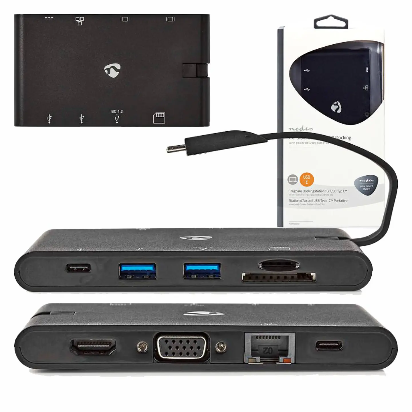 HUB USB-C C/ 2X USB-C / 2XUSB / VGA / HDMI / LEITOR CARTÕES 1