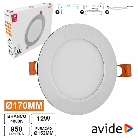 Painel LEDS Redondo 12W 170mm 4000K 950lm AVIDE