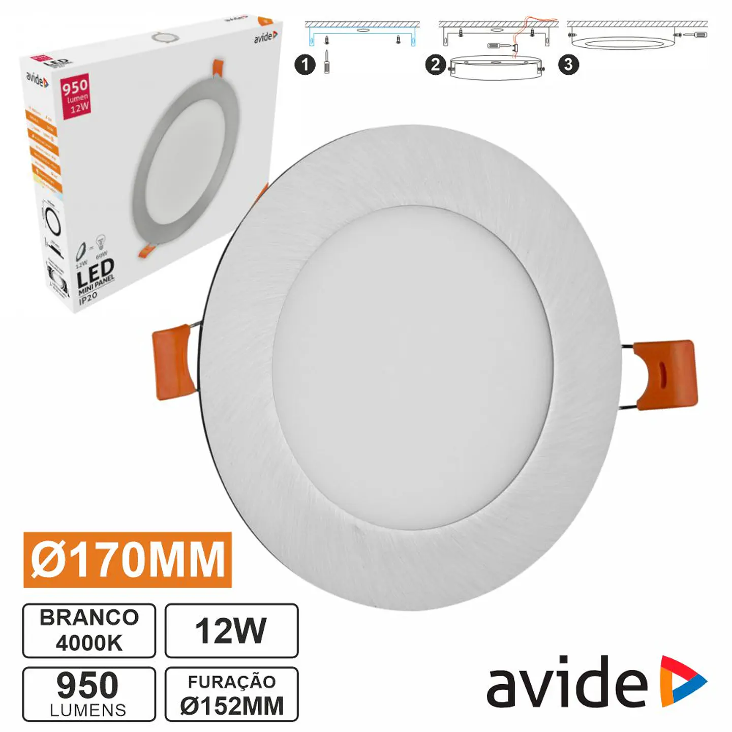 Painel LEDS Redondo 12W 170mm 4000K 950lm AVIDE 1