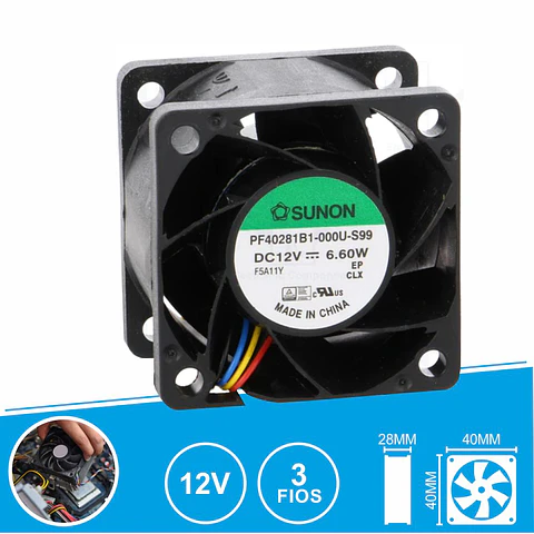 Ventoinha 12VDC 40x40x28mm 3 Fios PF40281B1-000U-S99 SUNON