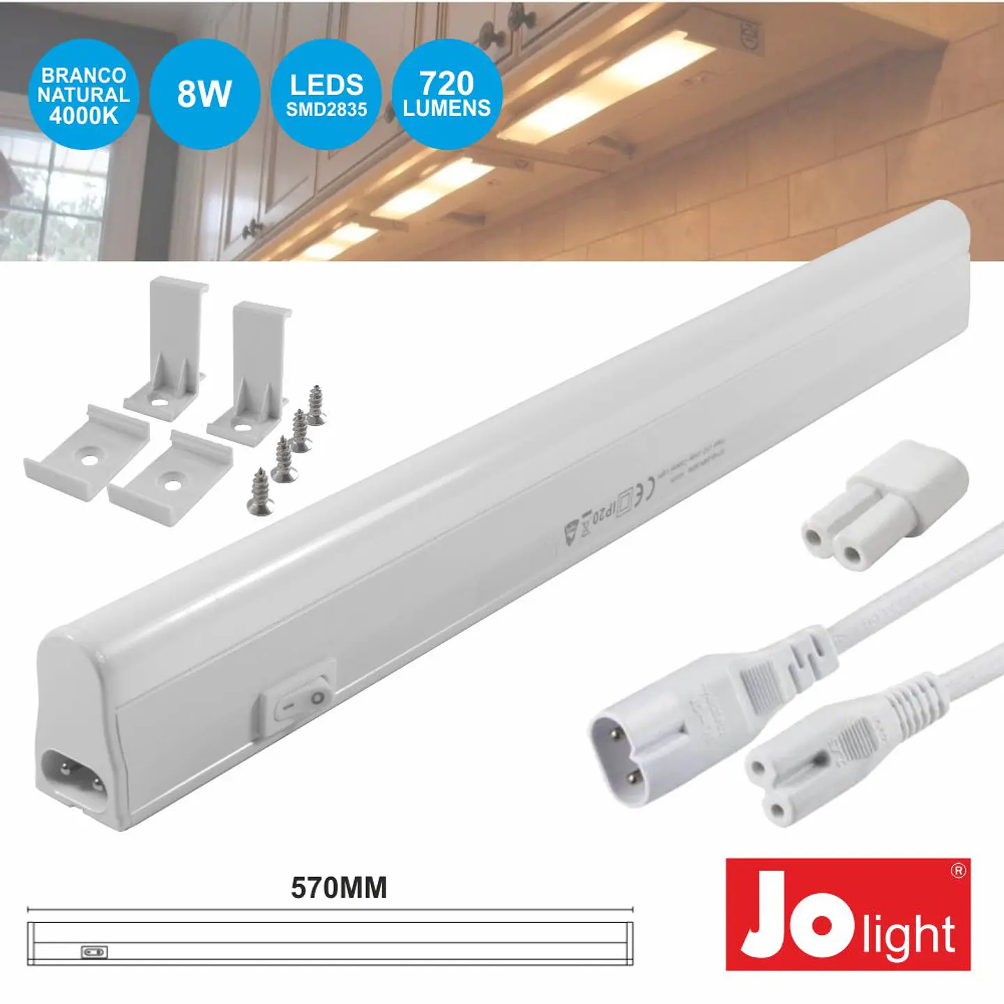 ARMADURA LED 8W 570MM IP20 BRANCO NATURAL 720LM JOLIGHT 1