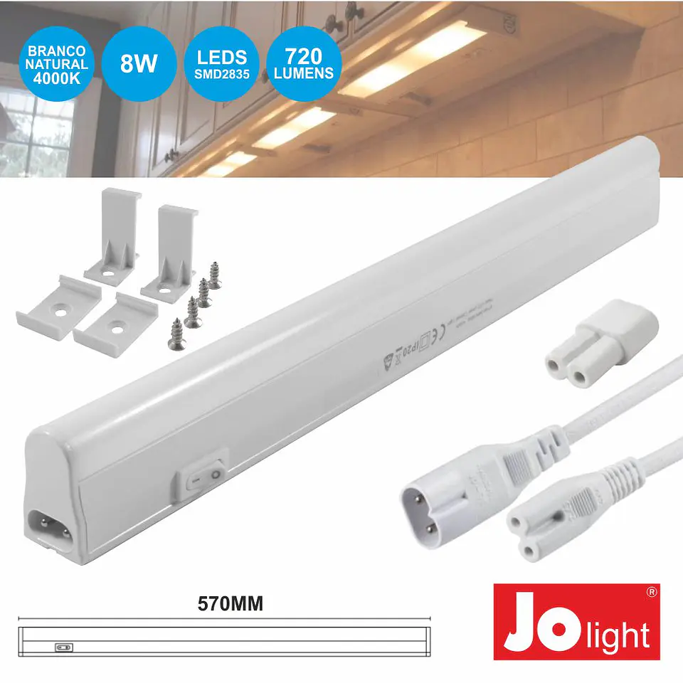 ARMADURA LED 8W 570MM IP20 BRANCO NATURAL 720LM JOLIGHT 1
