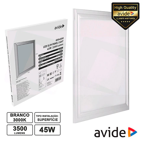PAINEL LEDS QUADRADO 45W 600x600MM 3000K 3100LM AVIDE