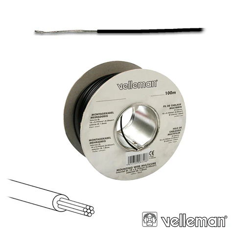 CABO MULTIFILAR PRETO 0.20MM ROLO 100M VELLEMAN