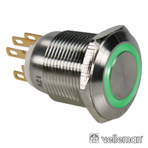 INTERRUPTOR REDONDO DE METAL SPDT 1NO 1NC ANEL VERDE 19MM