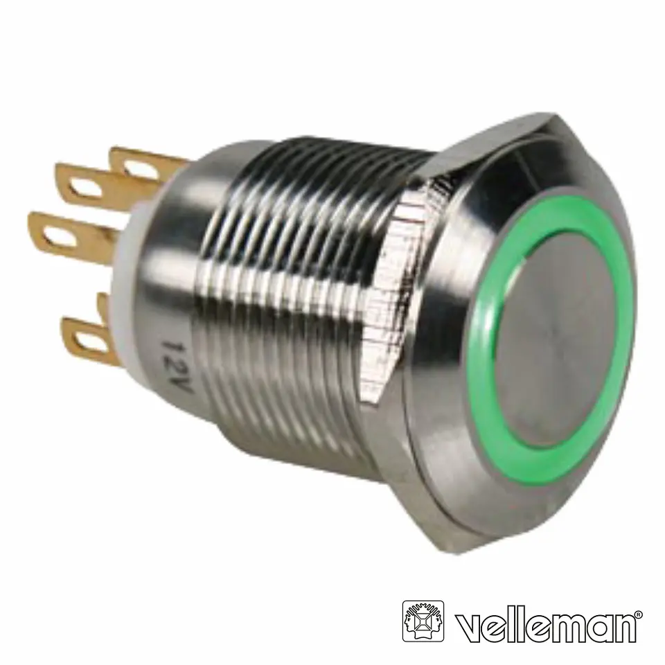 INTERRUPTOR REDONDO DE METAL SPDT 1NO 1NC ANEL VERDE 19MM 1