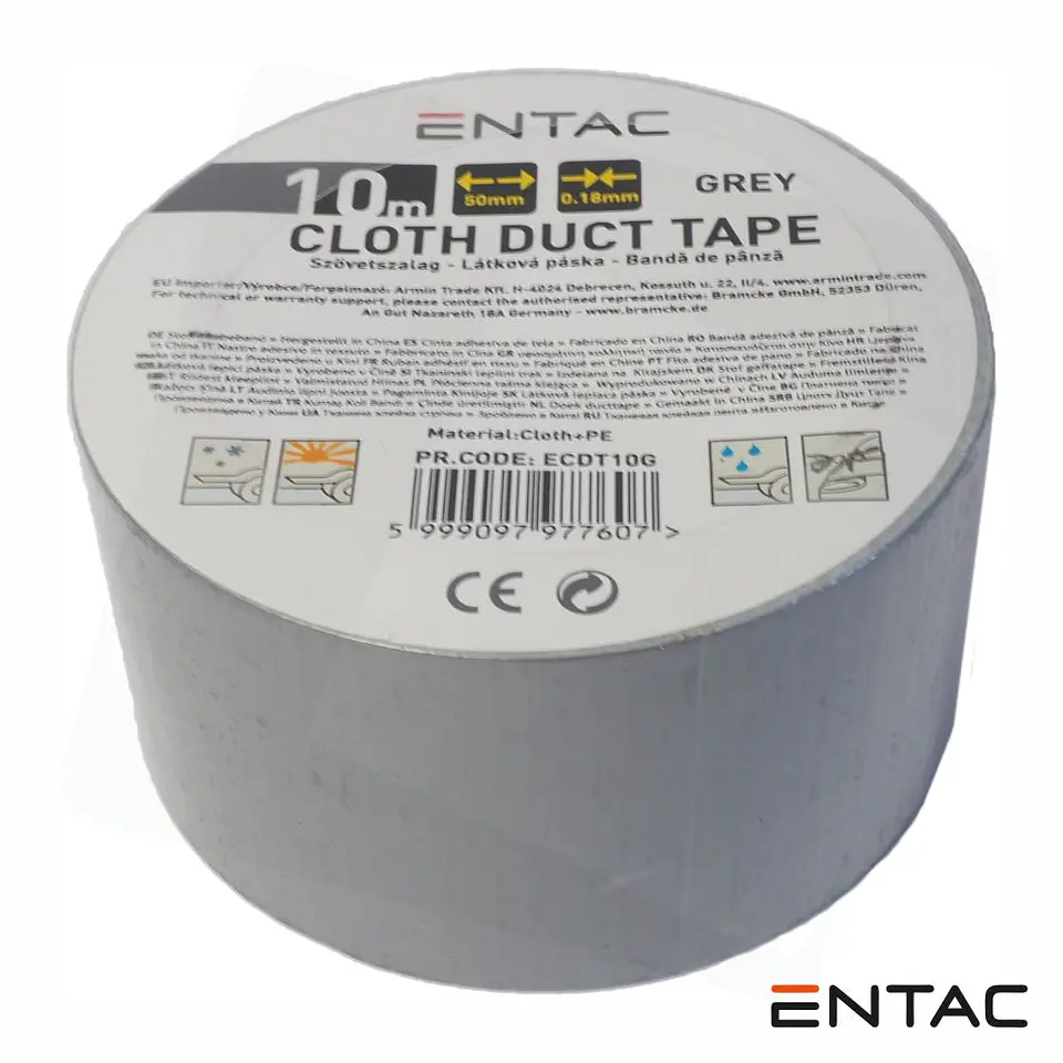 Fita Adesiva de Tela Profissional 50mm x 10m Cinzenta ENTAC 1