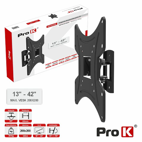 Suporte TV Articulado 13-42" 20kg Vesa 200x200 PROK