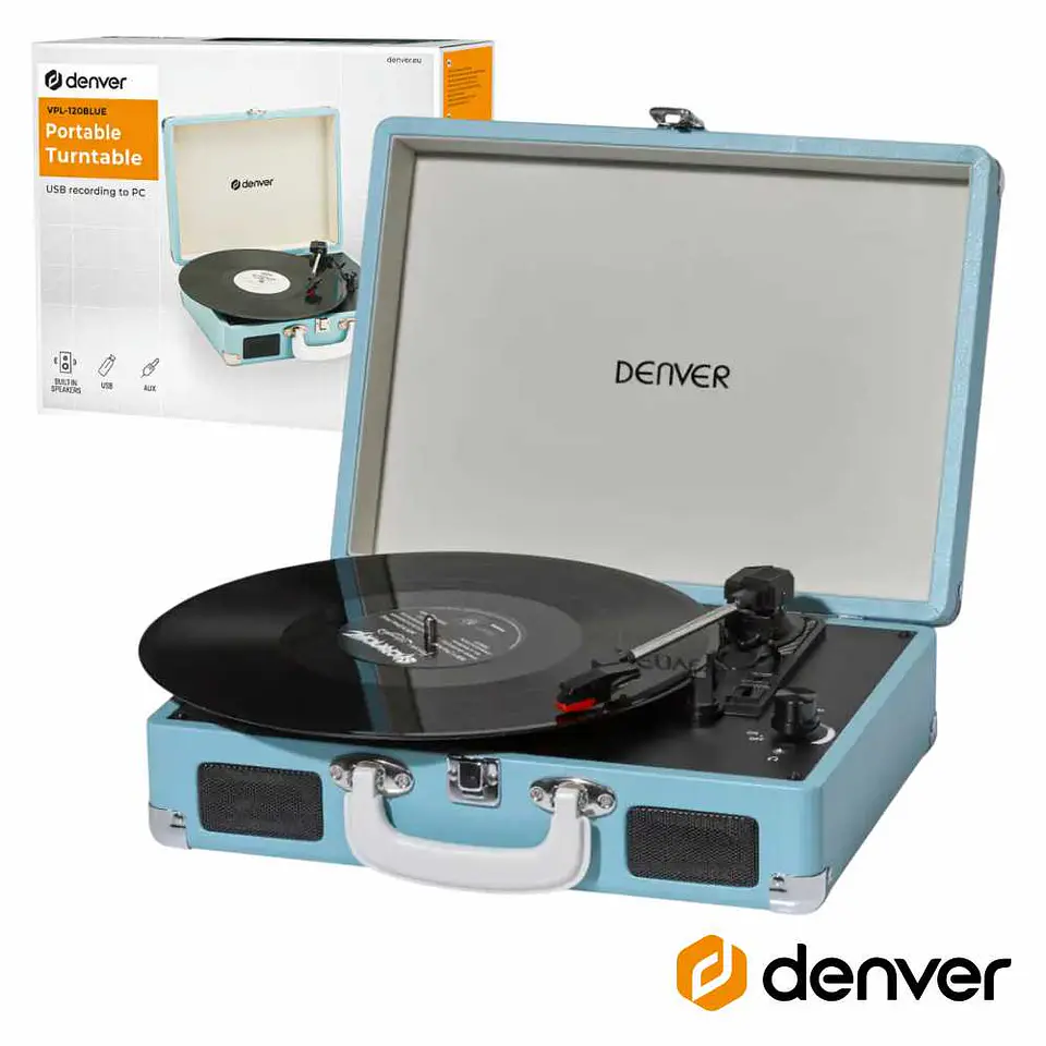GIRA-DISCOS 33/45/78RPM VINTAGE 2x1W PRETO AZUL 1