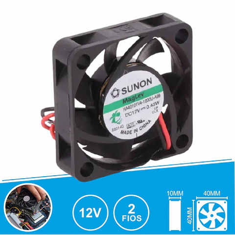 Ventoinha 12VDC 40x40x10mm 2 Fios HA40101V4-1000U-A99 SUNON