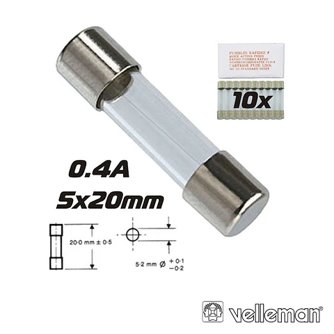 FUSÍVEL 5X20 FUSÃO RÁPIDA 0.4A (10X) VELLEMAN