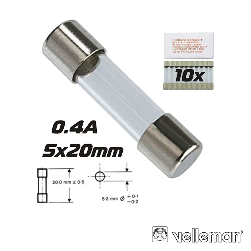 FUSÍVEL 5X20 FUSÃO RÁPIDA 0.4A (10X) VELLEMAN 1