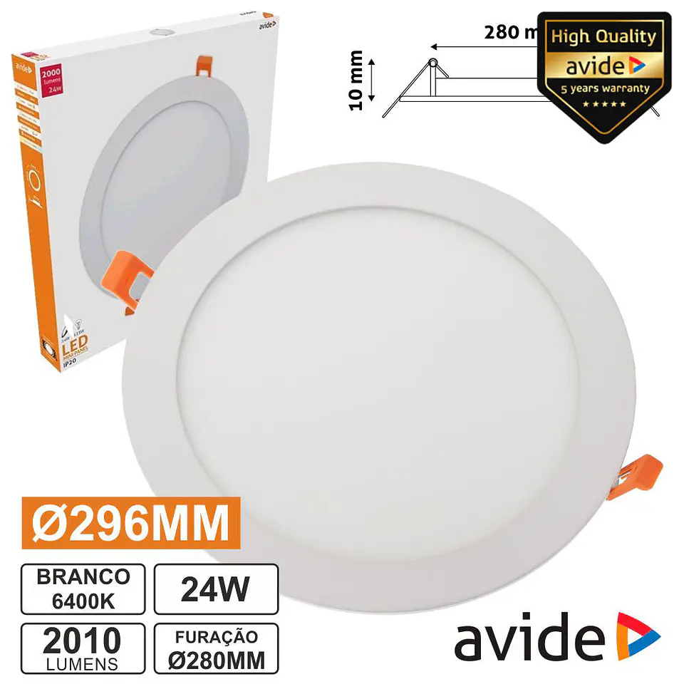 PAINEL LEDS REDONDO 24W 296MM 4000K 2000LM AVIDE 1