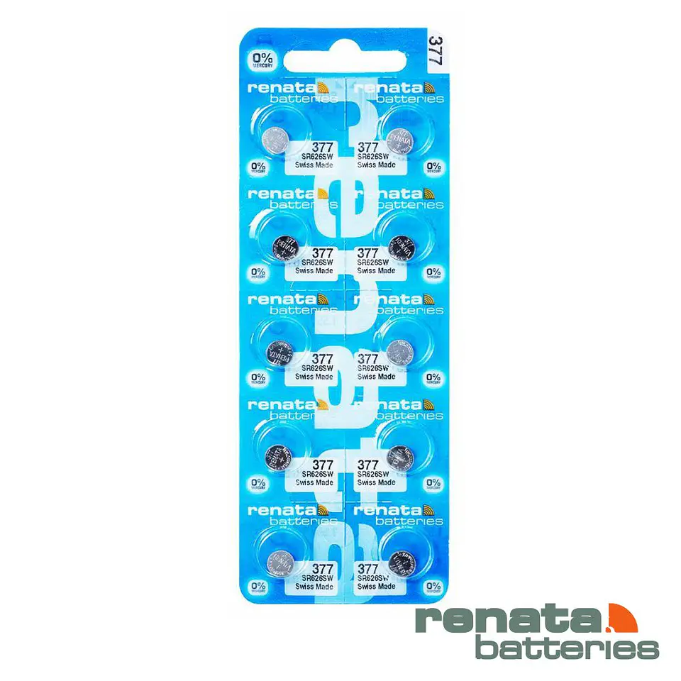 Pilha Alcalina Botão 377/SR626SW 1.5V Ag2O 10x RENATA 1