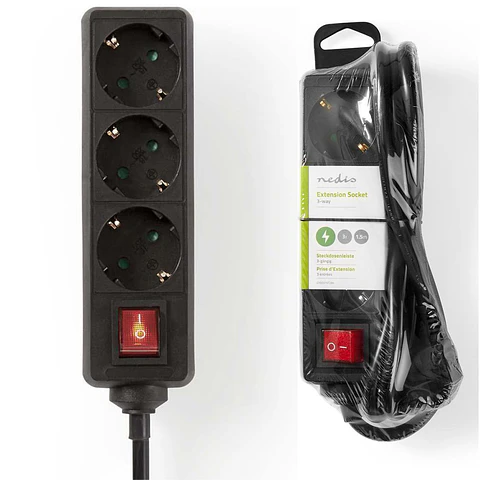 Tomada Elétrica c/ 3 Saídas Interruptor On/Off 1.5m NEDIS