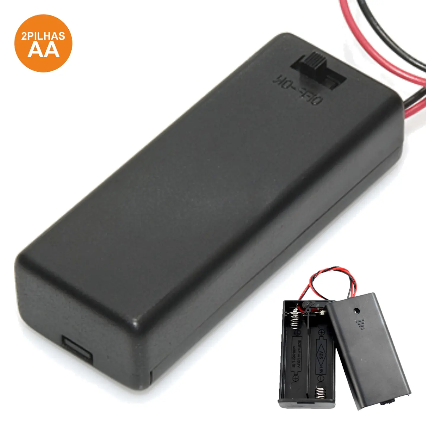SUPORTE P/ 2 PILHAS AA C/ TAMPA E INTERRUPTOR 1