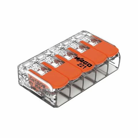 Ligador Rápido C/ Patilha 5 Condutores 0.2-4 mm² 25x WAGO