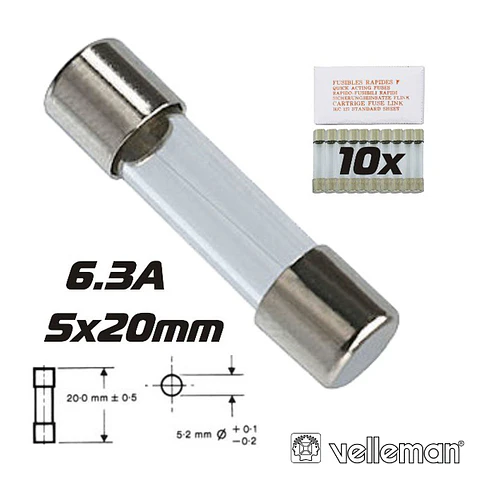 FUSÍVEL 5X20 FUSÃO RÁPIDA 6.3A (10X) VELLEMAN