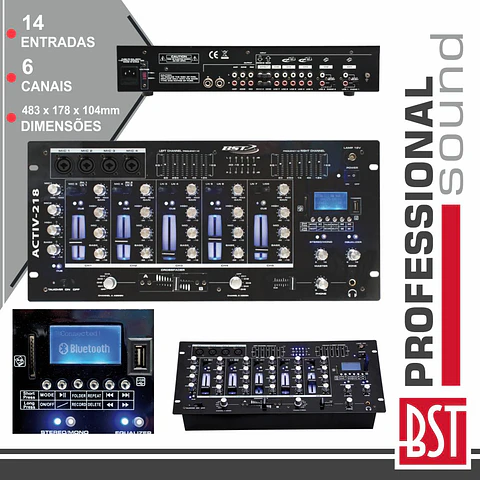 MESA DE MISTURA 6 CANAIS 14 ENTRADAS USB/BT/SD BST