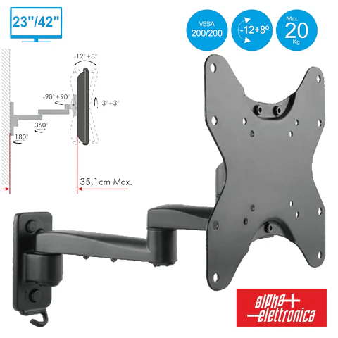 SUPORTE LCD/LED 23/42" 20KG C/ 2 BRAÇOS VESA 200/200